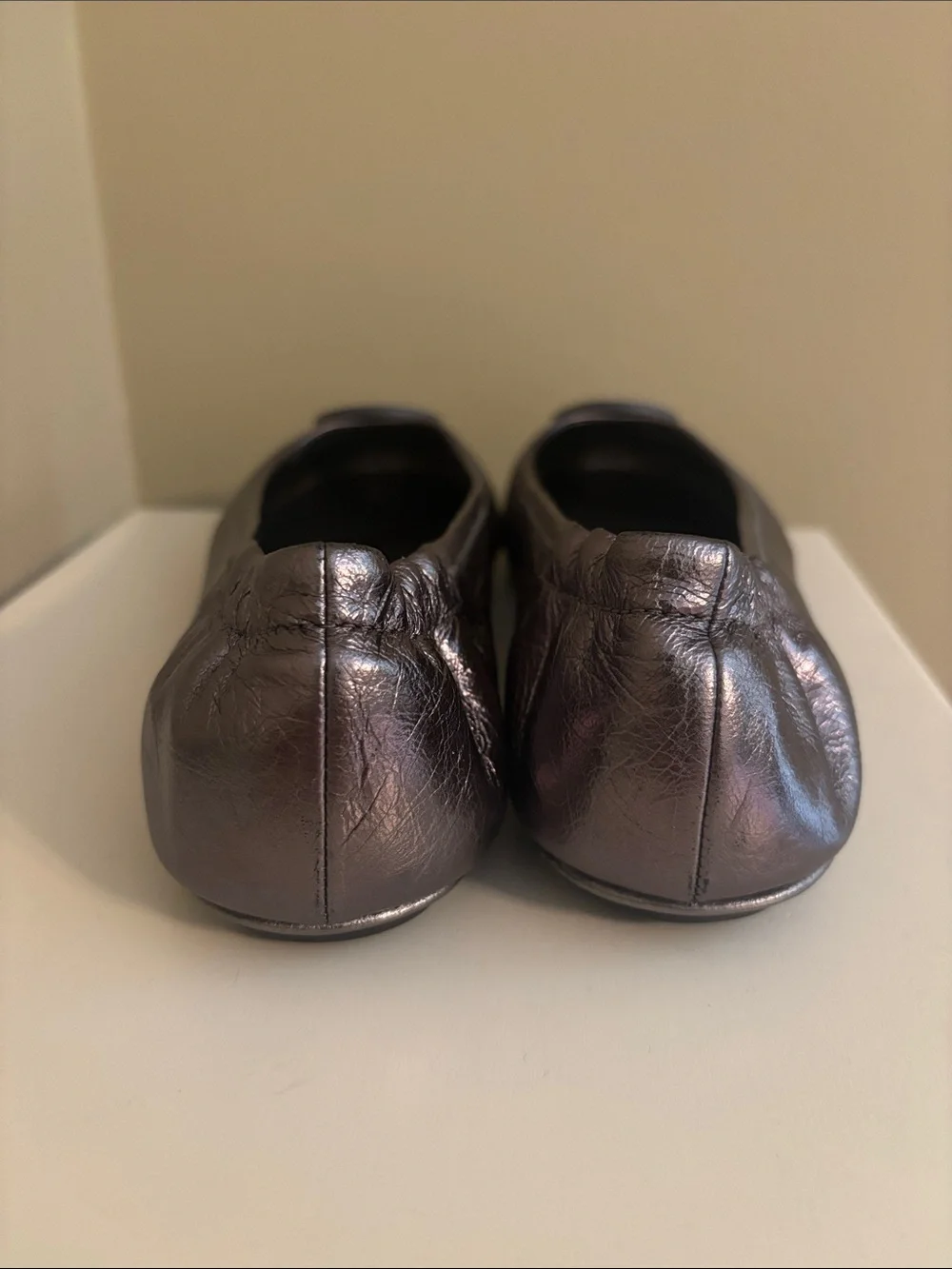 Tory Burch Minnie Travel Ballet Flats Gunmetal Metallic Pewter